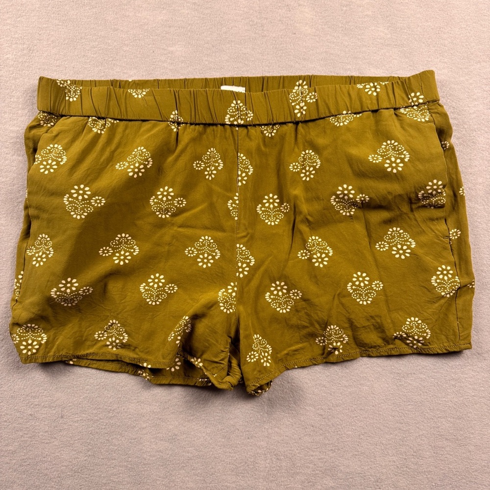 Madewell Olive Green Viscose Lightweight Patterned Shorts Extra Large